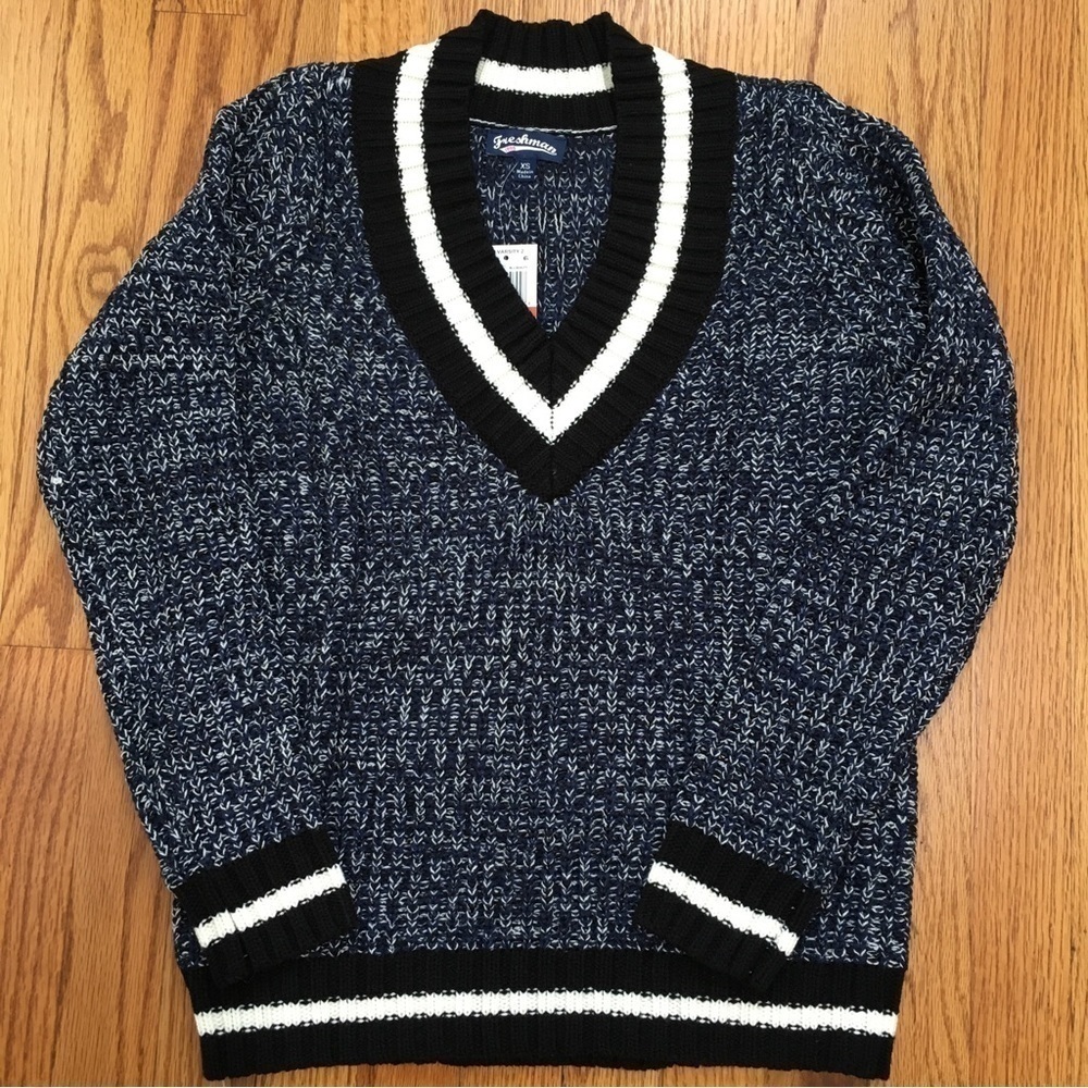 Freshman Varsity over size V-neck long sleeve chunky knit pull over sweater - Picture 14 of 16